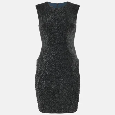 Pre-owned Burberry Green Velvet Smocking Textured Shift Mini Dress S