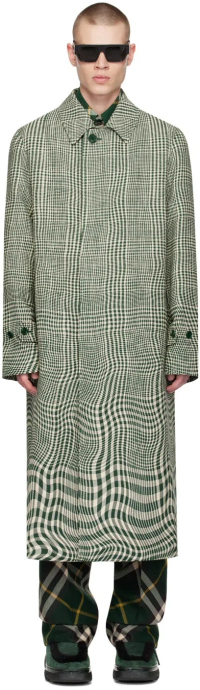 Burberry Green Warped Houndstooth Coat In Ivy Ip Pattern