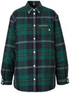 Burberry Embroidered Logo Check Wool Overshirt Dark Viridian Green In Green