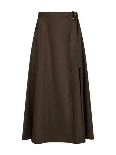 Burberry Green Wool Twill Belted Midi Skirt