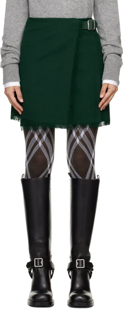 Burberry Pleated Fringed-edge Mini Skirt In Green