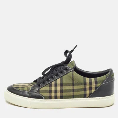 Pre-owned Burberry Green/black Check Canvas And Leather Low Top Sneakers Size 40