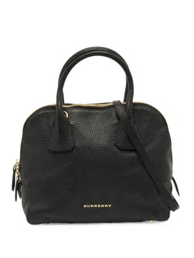 Pre-owned Burberry Greenwood Grained Leather Satchel Bag In Black