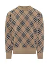 Burberry Check-pattern Wool Crew Neck Sweater Clothing In Multi