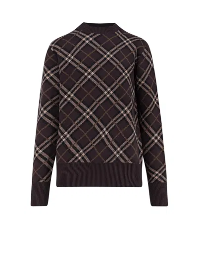 Burberry Check Pattern Cashmere Wool Crew-neck Sweater In Brown