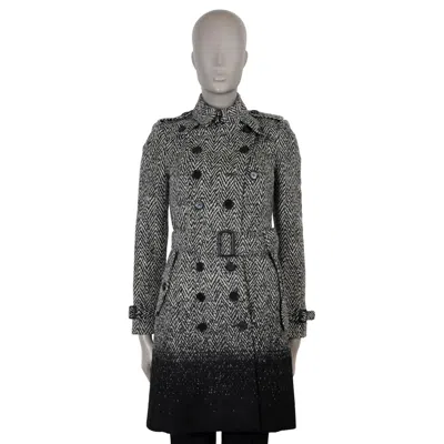 Pre-owned Burberry Grey & Black Wool Callcott Gradient Herringbone Coat Jacket Uk 4 Xxs In Gray