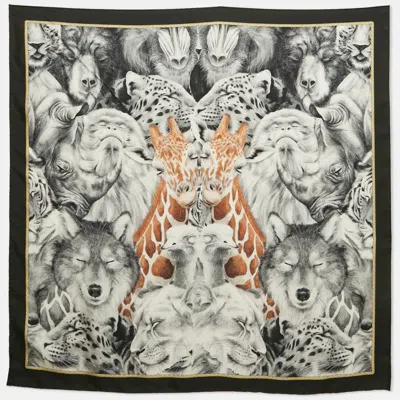 Pre-owned Burberry Grey Animals Print Silk Scarf In Gray