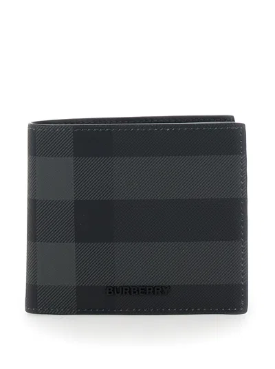 Burberry Grey Bi-fold Wallet With Logo Lettering On The Front In Cotton Blend Man In Black