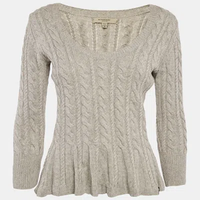 Pre-owned Burberry Grey Cable Knit Round Neck Sweater Xs