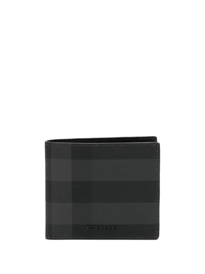 Burberry Grey Check Print Bi-fold Wallet In Black