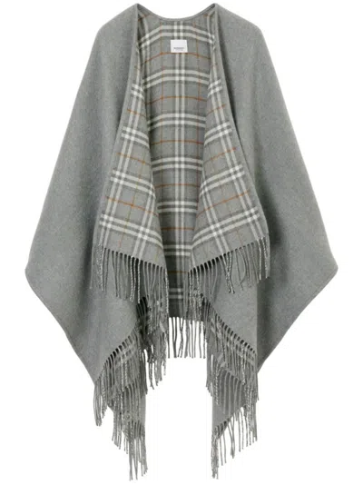 BURBERRY GREY CHECK REVERSIBLE WOOL CAPE