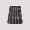 Burberry Leather-trimmed Pleated Checked Wool Mini Skirt In Black