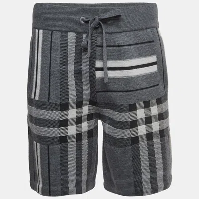 Pre-owned Burberry Grey Checked Wool Drawstring Track Shorts S