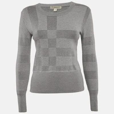 Pre-owned Burberry Grey Checks Knit Crewneck Sweater Xs