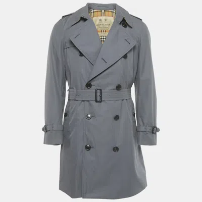 Pre-owned Burberry Grey Cotton Chelsea Heritage Mid Length Trench Coat M In Gray