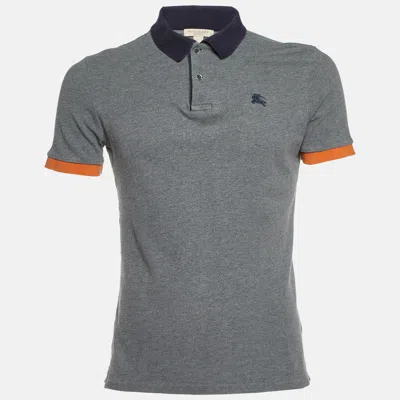 Pre-owned Burberry Grey Cotton Contrast Detail Polo T-shirt M