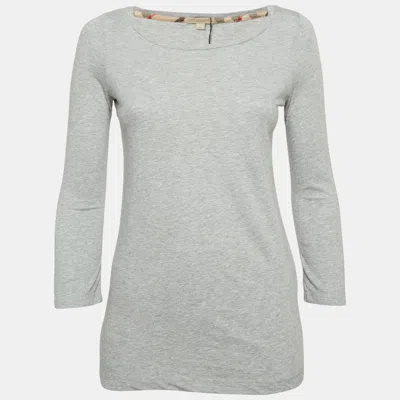 Pre-owned Burberry Grey Cotton Knit Long Sleeve T-shirt Xs In Gray
