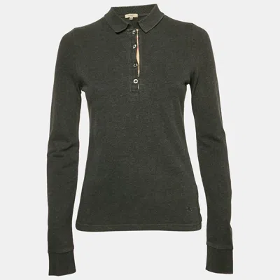 Pre-owned Burberry Grey Cotton Long Sleeve Polo T-shirt S