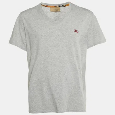 Pre-owned Burberry Grey Cotton V-neck T-shirt Xxl In Grey
