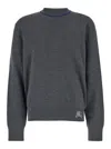 Burberry Grey Crewneck Sweater With Ekd Logo Detail On The Hem In Wool Man In Grey