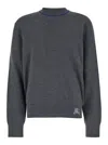 Burberry Grey Crewneck Sweater With Ekd Logo Detail On The Hem In Wool Man In Grey
