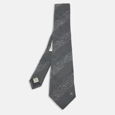 Pre-owned Burberry Grey Diagonal Stripe Jacquard Tie In Gray