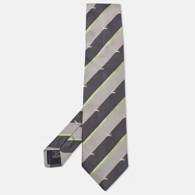 Pre-owned Burberry Grey Diagonal Striped Silk Tie