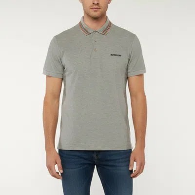 Pre-owned Burberry Grey Icon Stripe Pique Knit Polo T-shirt M In Gray