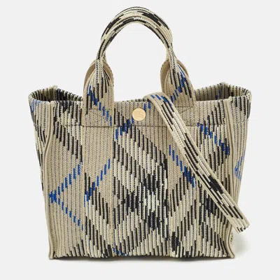 Pre-owned Burberry Grey Knitted Checked Mini Tote