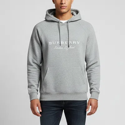 Pre-owned Burberry Grey Logo Embroidered Cotton Knit Hoodie Xl In Gray