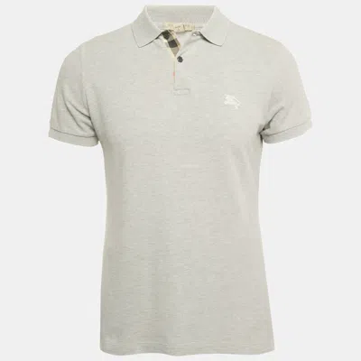 Pre-owned Burberry Grey Logo Embroidery Cotton Pique Polo T-shirt S In Gray