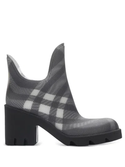 Burberry Check Marsh Heeled Rain Boots 65 In Black