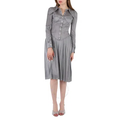 Burberry Grey Melange Marcella Pleated Jersey Corset Dress