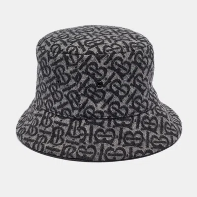Pre-owned Burberry Grey Monogram Wool Bucket Hat M