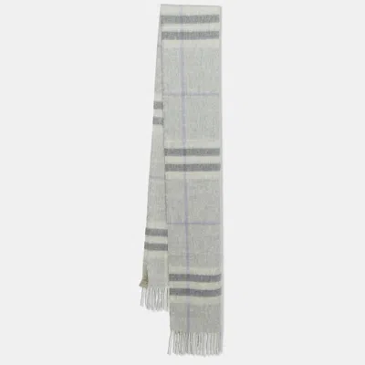 Pre-owned Burberry Grey Nova Check Cashmere Fringed Muffler In Gray