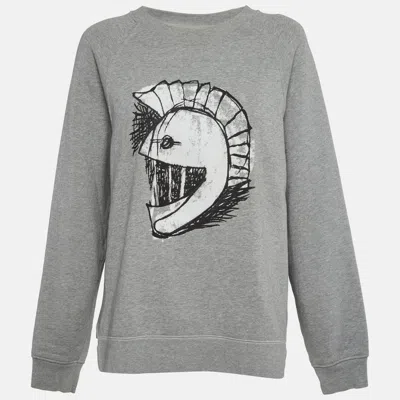 Pre-owned Burberry Grey Pallas Helmet Print Cotton Knit Sweatshirt M In Gray