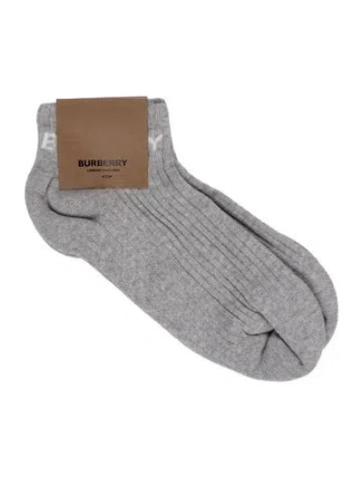 Pre-owned Burberry Grey Pattern Printed Ribbed Ankle Socks In Gray