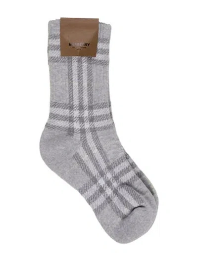Pre-owned Burberry Grey Pattern Printed Ribbed Socks In Gray