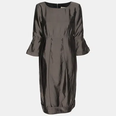 Pre-owned Burberry Grey Silk Midi Dress S