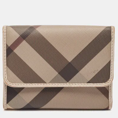 Pre-owned Burberry Grey Smoked Check Pvc And Leather Trifold Wallet