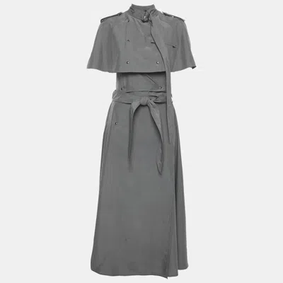 Pre-owned Burberry Grey Taffeta Silk Capelet Trench Dress S