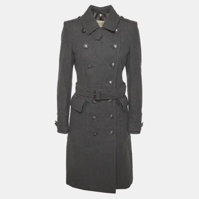 Pre-owned Burberry Grey Wool Belted Trench Coat S In Gray