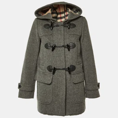 Pre-owned Burberry Grey Wool Hooded Toggle Coat M In Gray