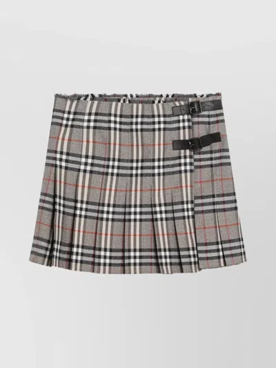 BURBERRY GREY WOOL KILT SKIRT CHECK PATTERN