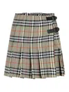 Burberry Plaid Pleated Skirt With Frayed Hem And Buckle Accents In Gray