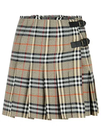 BURBERRY BURBERRY GREY WOOL MINI KILT WOMEN