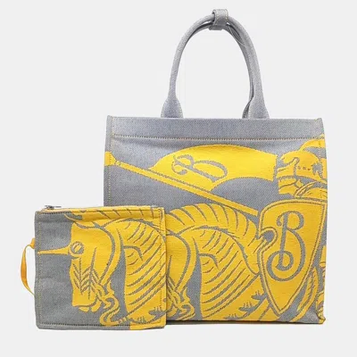 Pre-owned Burberry Grey Yellow Fabric Tote Bag In Gray