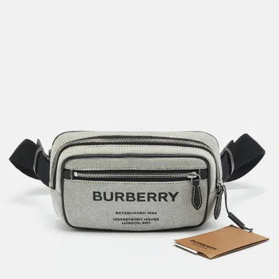 Pre-owned Burberry Grey/black Canvas And Leather West Belt Bag In Gray