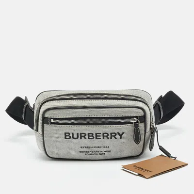 Pre-owned Burberry Grey/black Canvas And Leather West Belt Bag In Gray