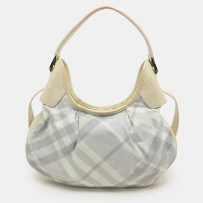 Pre-owned Burberry Grey/yellow Nova Check Nylon And Patent Leather Brooklyn Hobo